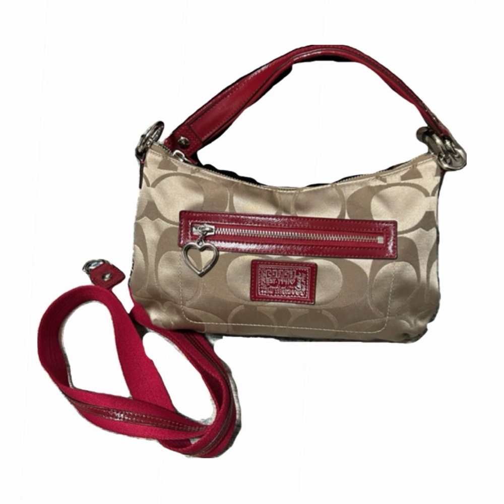 Coach Cream and Red Shoulder Bag with Detachable Strap